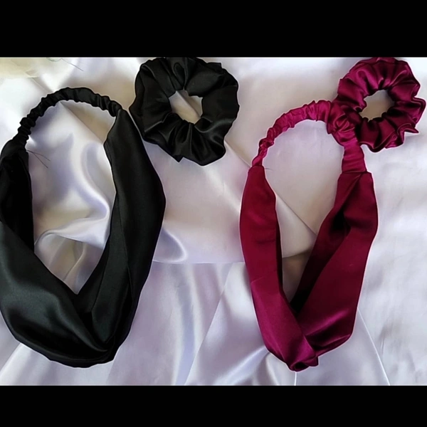Satin Headband+Scrunchie Combo  - valentine red 