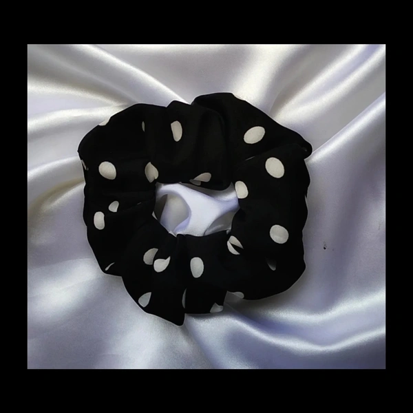 Polka Dot Printed Scrunchie - black and white polka dots, regular