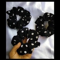 Polka Dot Printed Scrunchie - black and white polka dots, regular