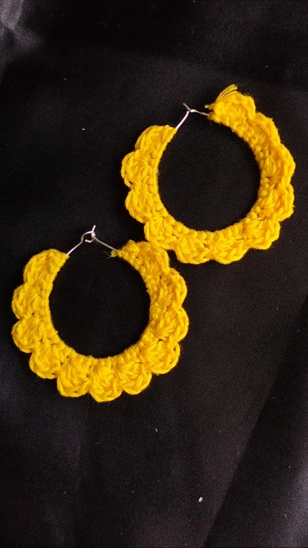 Crochet Hoop Earrings - yellow