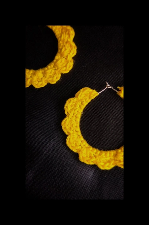 Crochet Hoop Earrings - yellow