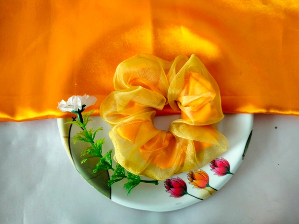 Organza Mix Satin Scrunchie - yellow 💛, Large 