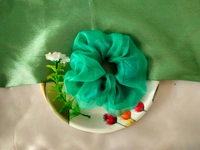Combo Of 3 Organza Mix Satin Scrunchies - Emberial green 💚 • Yellow 💛 • Peach 🍑, Large (L)