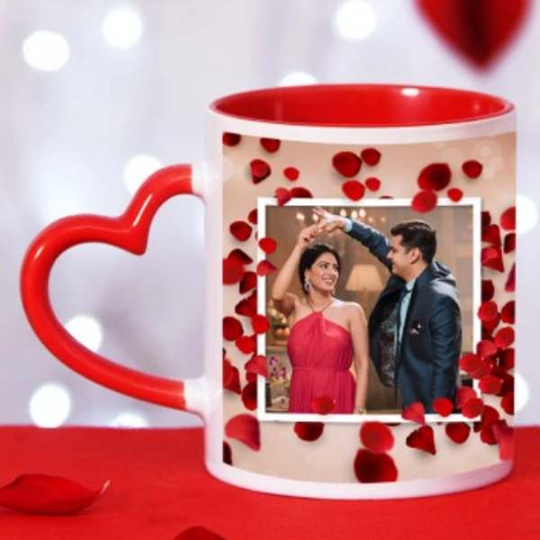 Couple Mug - 325 ml, Inner Color & Heart Handle Color (Red,Blue,Yellow,Pink)