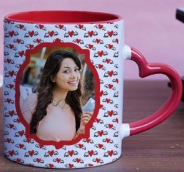 Couple Mug - 325 ml, Inner Color & Heart Handle Color (Red,Blue,Yellow,Pink)