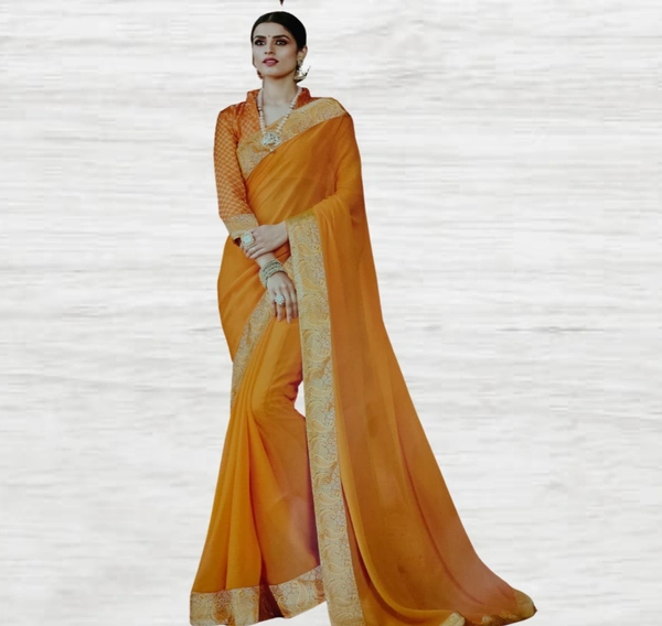 Heavy Blouse Chiffon Saree - Mustard 