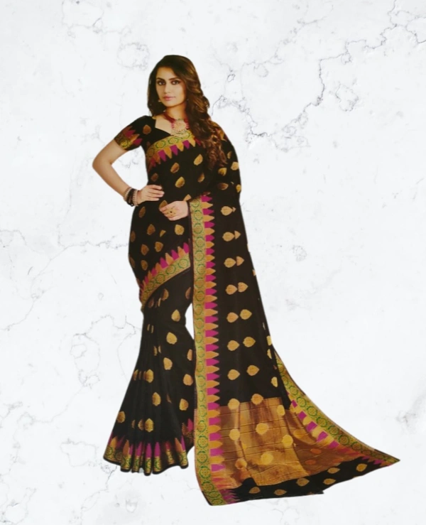 Raw Silk Saree - Black