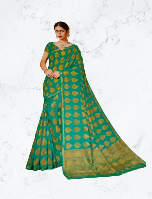 Raw Silk Saree - Sea Green