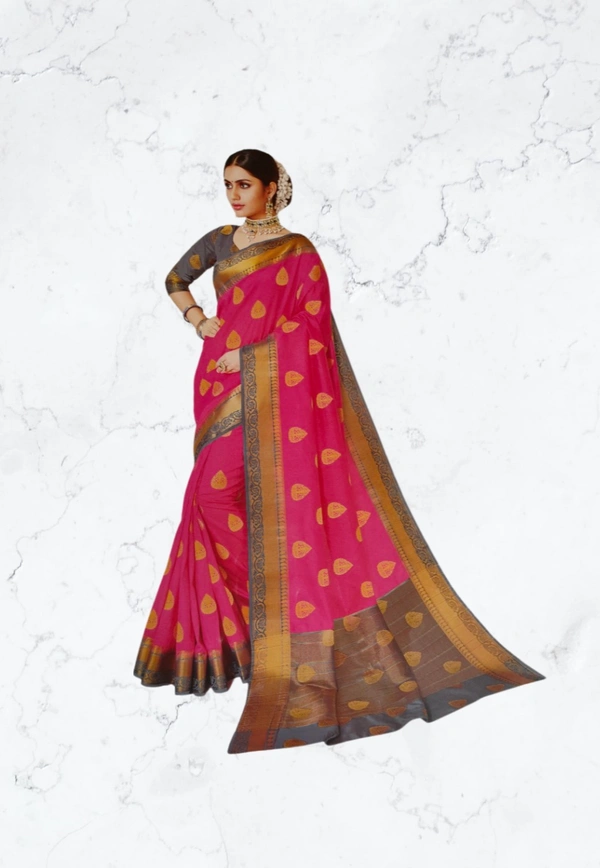 Raw Silk Saree - Pink-grey