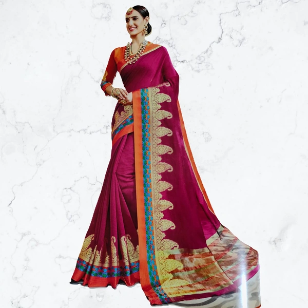 Lilen Cotton Border Wali Saree - Redish-purple