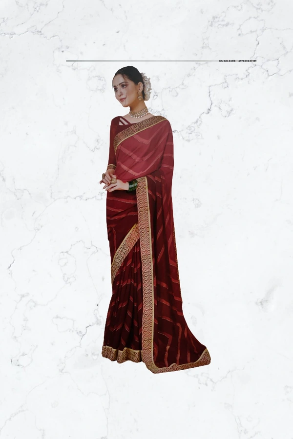 Chiffon Designer Saree Attractive Border* - Maroon-red