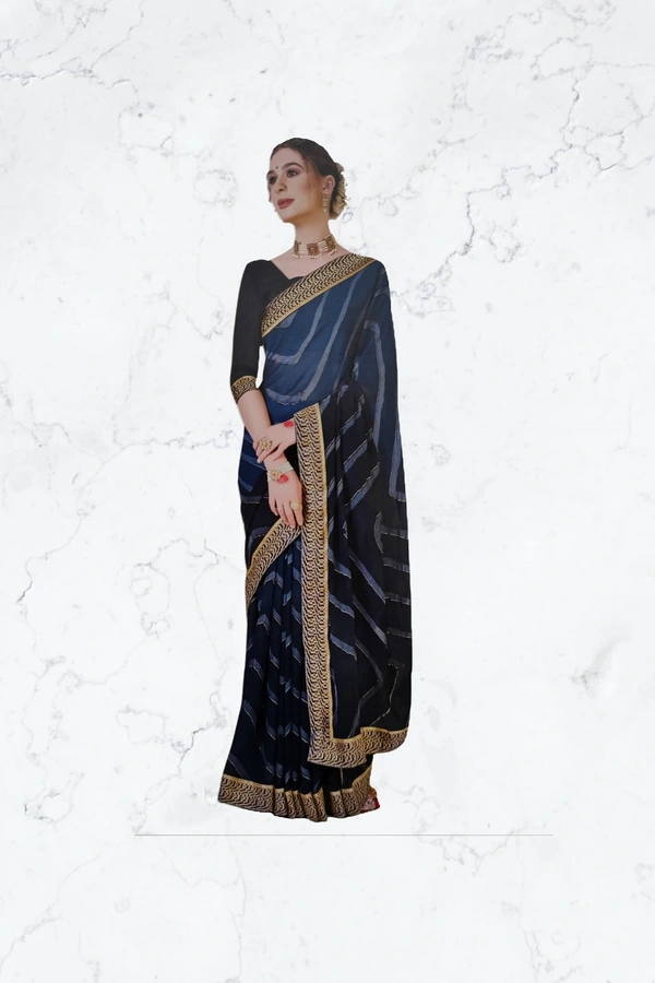 Chiffon Designer Saree Attractive Border* - Deep Blue 