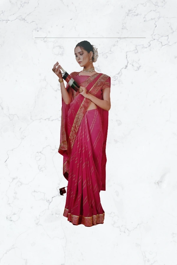 Chiffon Designer Saree Attractive Border* - Pinkish red