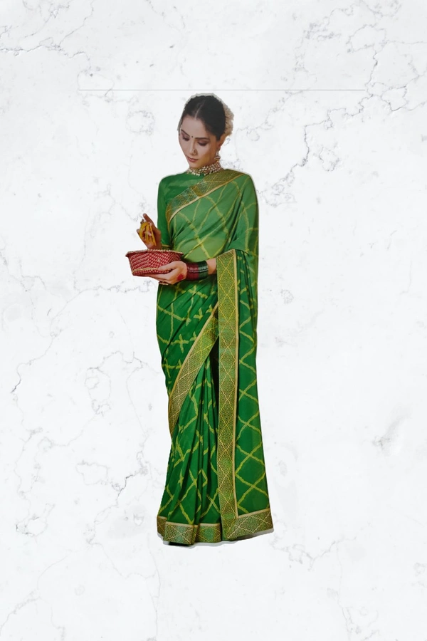 Chiffon Designer Saree Attractive Border* - Beautiful Green