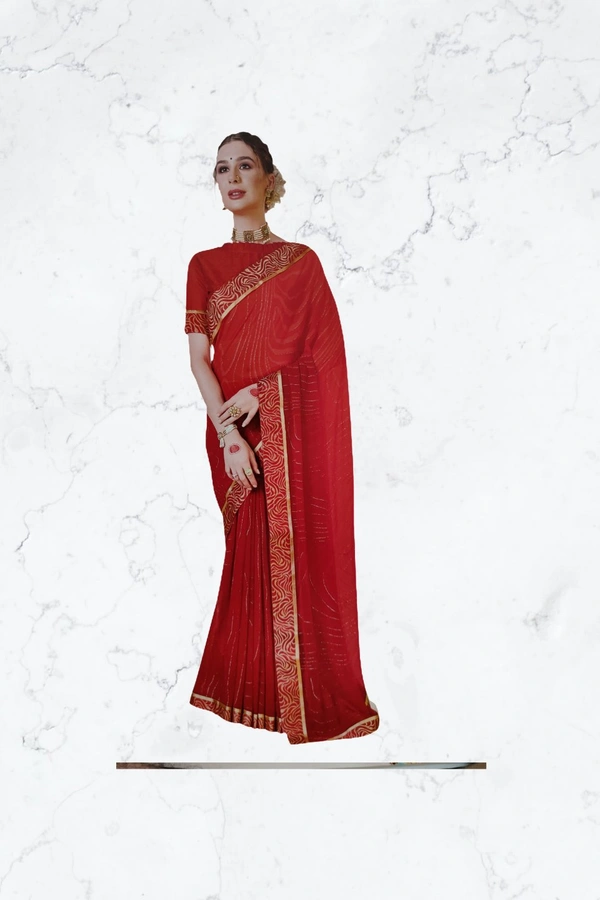 Chiffon Designer Saree Attractive Border* - Red