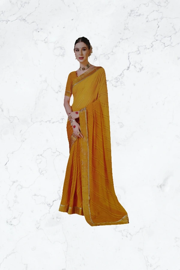 Chiffon Designer Saree Attractive Border* - Yellow