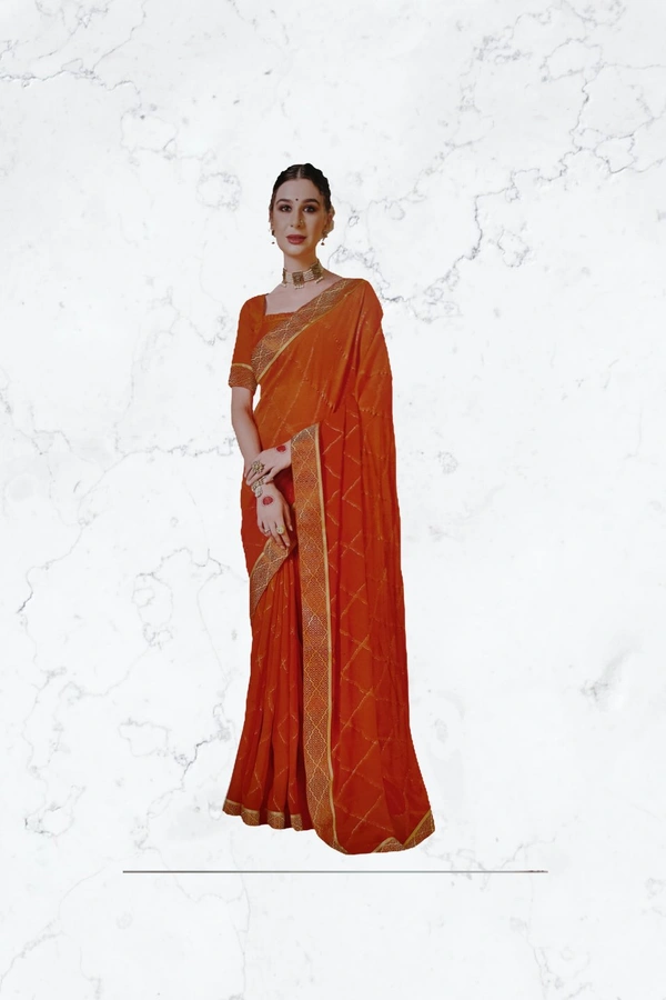 Chiffon Designer Saree Attractive Border* - Orange 