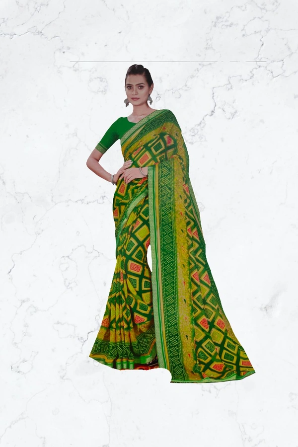 Braso Chiffon Designer Saree(Full Print) - Green