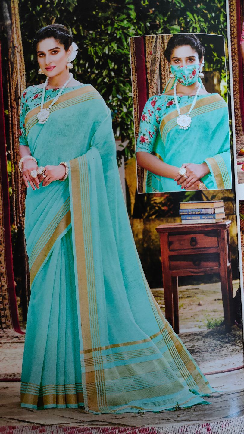 Traditional Wear Indian Sari Linen Designer Saree With Matching Blouse  11-VT25 | eBay