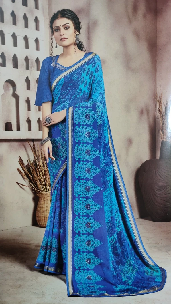 Chiffon Designer Full Work Saree - Blue