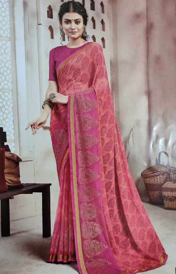 Chiffon Designer Full Work Saree - Peach 