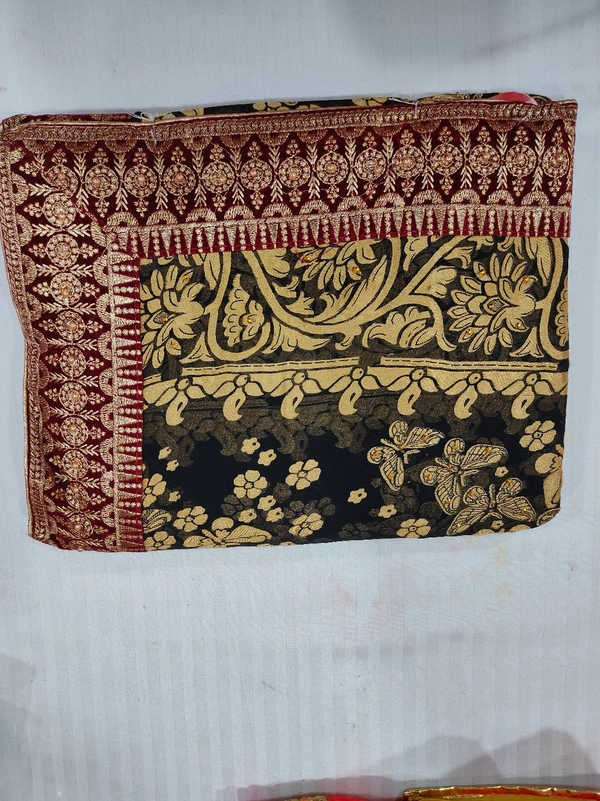 Braso Chiffon Latest Designer Saree(Full Print) - Black-Golden
