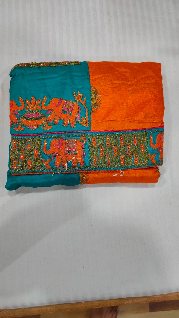 Jaipuri Work Dola Silk - Orange-sky