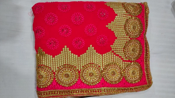 Chiffon Designer Full Work Saree - Ruby red