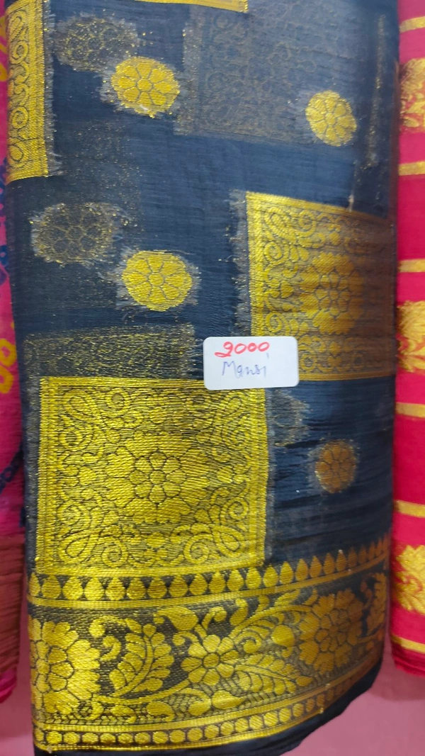 chiffon Zari work saree - navy blue