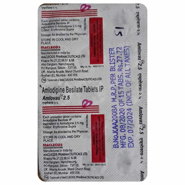 Amlovas 2.5 Tablet - Prescription Required