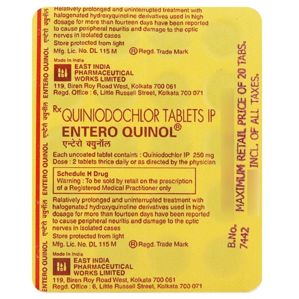 Enteroquinol 250mg Tablet  - Prescription Required