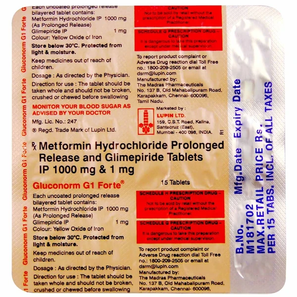 Gluconorm-G 1 Forte Tablet  - Prescription Required