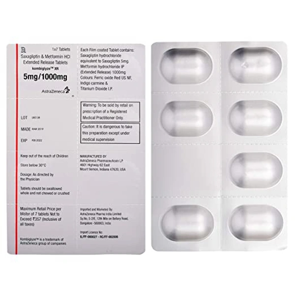 Kombiglyze XR 5mg/1000mg Tablet  - Prescription Required