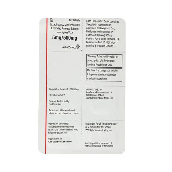 Kombiglyze XR 5mg/500mg Tablet  - Prescription Required