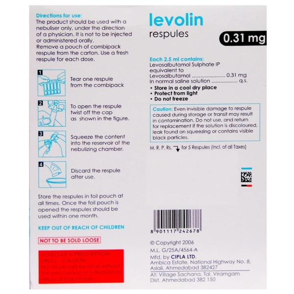 Levolin 0.31mg Respules  - Prescription Required