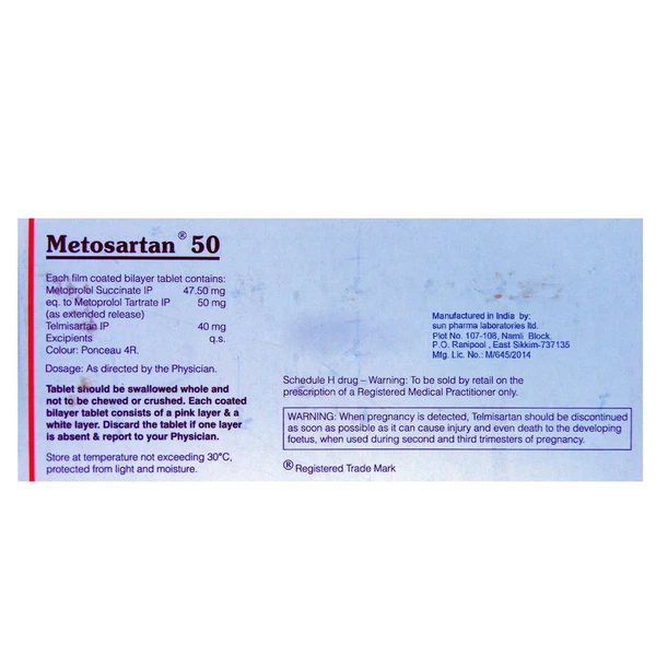 Metosartan 50 Tablet  - Prescription Required