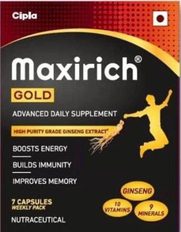 Maxirich Gold Daily Supplement with Ginseng Extract  Multivitamin for Energy, Immunity & Memory