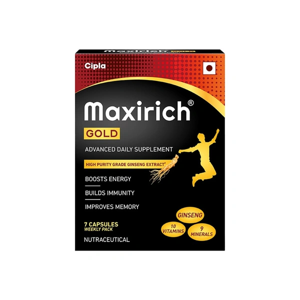 Maxirich Gold Daily Supplement with Ginseng Extract  Multivitamin for Energy, Immunity & Memory