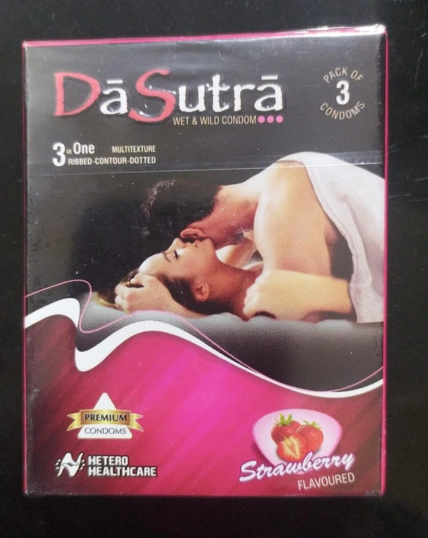 Da Sutra Wet & Wild Condom Strawbarry  Flavour Pack Of 3  