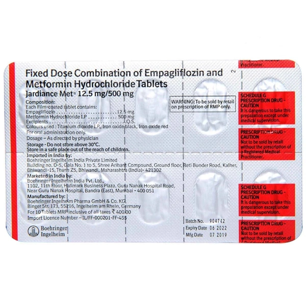 Jardiance Met 12.5mg/500mg Tablet  - Prescription Required