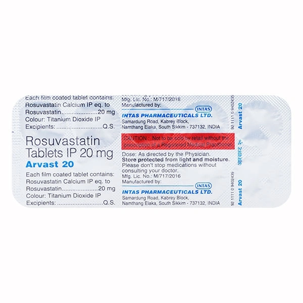 Arvast 20 Tablet   - Prescription Required