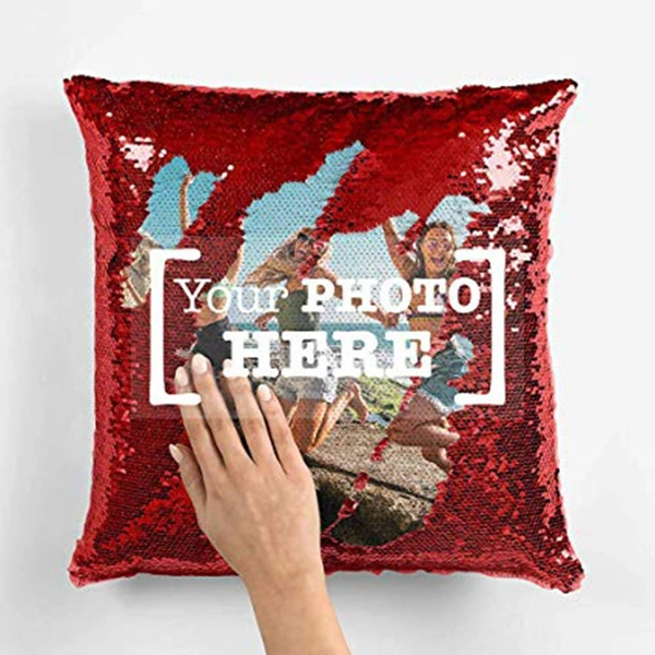  Polyester Photo Cushion (Size:- 12x12 inches,) - Red