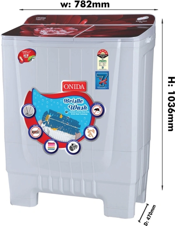 Onida ONIDA 8 kg Cuff and Collar Wash, Designer Glass Lid 5 Star Semi Automatic Top Load Red, White - 8 kg, White