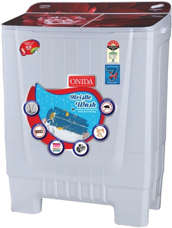 Onida ONIDA 8 kg Cuff and Collar Wash, Designer Glass Lid 5 Star Semi Automatic Top Load Red, White - 8 kg, White