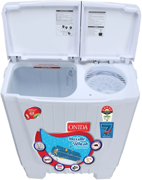 Onida ONIDA 8 kg Cuff and Collar Wash, Designer Glass Lid 5 Star Semi Automatic Top Load Red, White - 8 kg, White