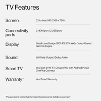 OnePlus 80 cm (32 inches) Y Series HD Ready LED Smart Android TV 32Y1 (Black) (2020 Model) - 32