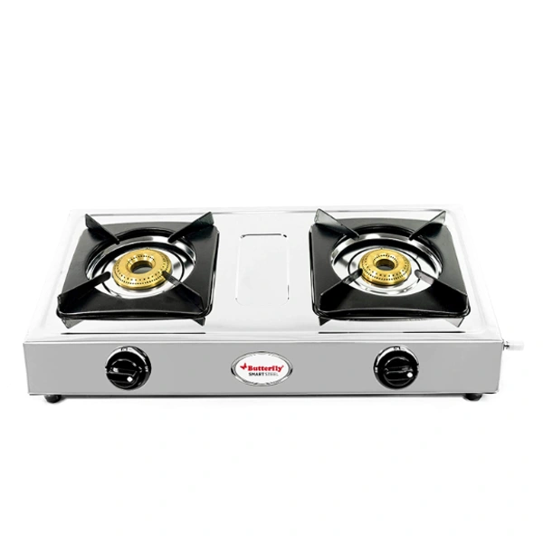 Butterfly Smart Stainless Steel 2 Burner Gas Stove, Manual Ignition, Sliver - 57 x 30.8 x 8.5 Centimeters, Silver