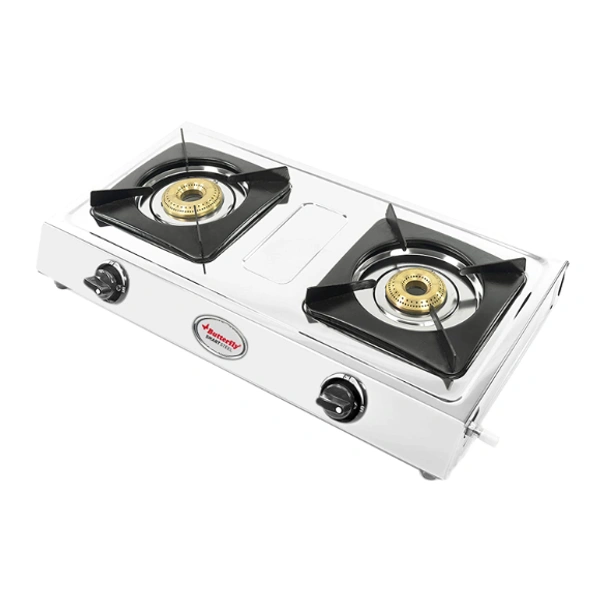 Butterfly Smart Stainless Steel 2 Burner Gas Stove, Manual Ignition, Sliver - 57 x 30.8 x 8.5 Centimeters, Silver