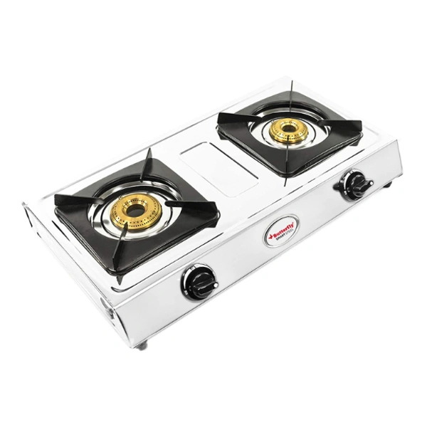 Butterfly Smart Stainless Steel 2 Burner Gas Stove, Manual Ignition, Sliver - 57 x 30.8 x 8.5 Centimeters, Silver