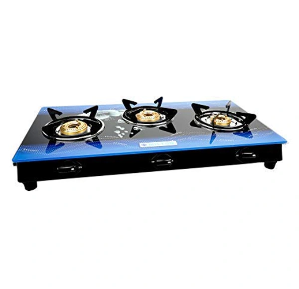 Milton Premium 3 Burner Blue 7mm Toughened Glass Top LP Gas Stove, Manual Ignition - ISI Certified - 72 x 42 x 12.5 Centimeters, Blue